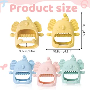 Logo personalizzato rosa elefante BPA gratis in Silicone per uso alimentare ciondolo massaggiagengive masticabili giocattoli da dentizione in Silicone guanto da denti per bambini