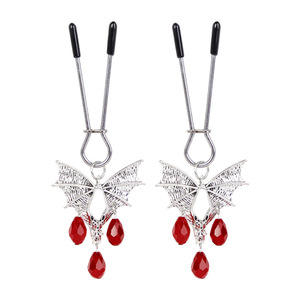 Pinzas para pezones Bat Red Diamond plateadas, accesorios de estimulación para parejas adultas - Product Image 5