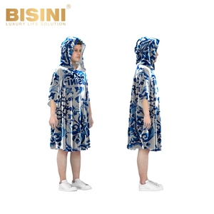 Serviette de plage <span class=keywords><strong>poncho</strong></span> 2 en 1 pour enfants, garçons, séchage rapide, absorbante, robe de bain à capuche avec motif en porcelaine bleu et blanc, logo personnalisé - Product Image 1