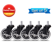 Roulettes de remplacement noires silencieuses M10 M11 à tige filetée pour chaise de bureau, pieds pivotants en PU avec verrouillage, roulettes amovibles pour meubles