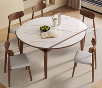 Ensemble de salle à manger moderne rétractable et pliable en pierre frittée et bois, table à manger double usage ronde et rectangulaire pour la maison, le salon et l'appartement