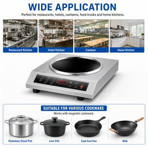 Cocina de Inducción de un Solo Quemador de 3500W, Estufa Eléctrica de Acero Inoxidable para Encimera, Control Digital para Cocina Comercial - Product Image 6