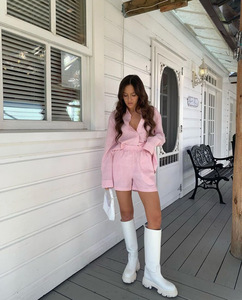 2022 In Stock Wholesale Women Two Pieces Blouse And <strong>Shorts</strong> Striped Oversize Shirts And <strong>Shorts</strong> Sets - Product Image 5