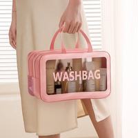 Nouveau femmes fermeture éclair clair sacs de maquillage Transparent salle de bain maille douche sac de lavage grand rose cosmétique toilette voyage pochette de rangement