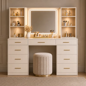 <span class=keywords><strong>Miroir</strong></span> blanc professionnel moderne <span class=keywords><strong>avec</strong></span> 3 modes d'éclairage, table de <span class=keywords><strong>maquillage</strong></span> et coiffeuse <span class=keywords><strong>pour</strong></span> chambre, hôtel et salon - Product Image 1