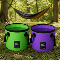 Sac seau pliable en PVC imperméable de couleur unie personnalisé, seau avec poignées en sangle pour le camping et le lavage de voiture