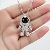 Kalung Liontin Astronot Lucu Berbahan Tembaga dengan Zirkon Mikro-inlaid Rantai Bambu Gaya Hip-hop Kalung Trendy Pria
