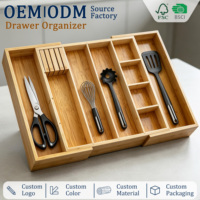Organisateur de tiroir extensible en bambou, plateau à couverts réglable avec séparateur amovible pour rangement cuisine et bureau