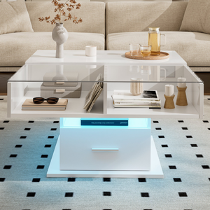 <span class=keywords><strong>Table</strong></span> <span class=keywords><strong>basse</strong></span> multifonctionnelle à finition brillante avec éclairage LED, hauteur réglable et espace de rangement flexible, <span class=keywords><strong>design</strong></span> moderne - Product Image 6