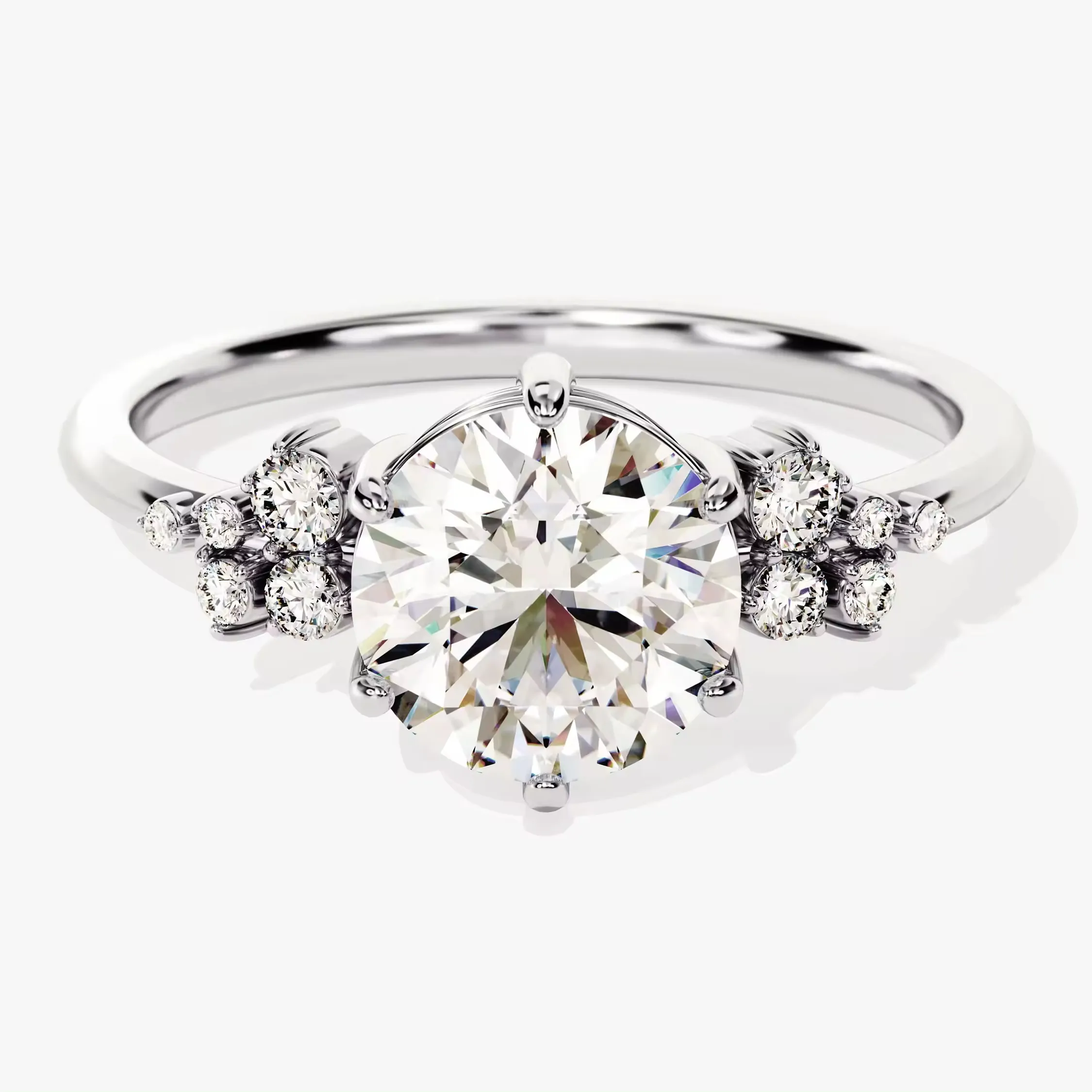 Anillo de compromiso de racimo redondo 14K 18K oro laboratorio crecido diamante anillo promesa solitario diamante anillo
