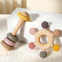 Ensemble hochet et jouet à mordiller en bois pour cérémonie de naissance, écologique, multifonctionnel, jouet sensoriel pour bébé, hochet et jouet à mordiller sécurisés