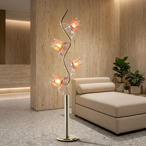 Lámpara de Pie Moderna con Diseño Floral, 4 Cabezas, Base Curva Dorada, Luz LED Cálida Ambiental, para Decoración de Esquinas de Sala de Estar - Product Image 1