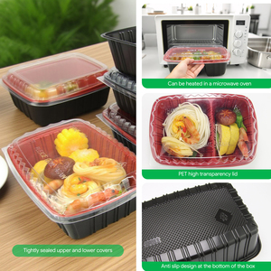 Dùng Một Lần Màu Đỏ Bên Trong Màu Đen Bên Ngoài <span class=keywords><strong>Pp</strong></span> Takeaway Airline Bento <span class=keywords><strong>Box</strong></span> Container Thực Phẩm Nhựa Có Nắp - Product Image 6