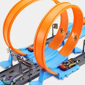 Grosir mobil mainan track anak-anak, set mainan balap track bulat aksi anak laki-laki