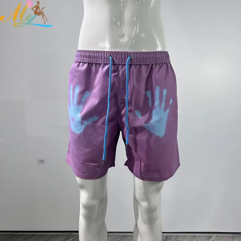 New Design fashion Custom logo Male Beach Shorts Men Board Short Change Color Swim shorts Pants Color Changing Swim Trunks