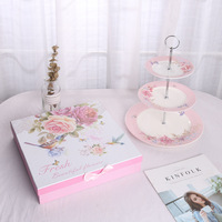 Europese stijl drielaagse taartplateau porseleinen fruit- en snackbord afternoon tea dessertbord bruiloft exquisiete gebakbord