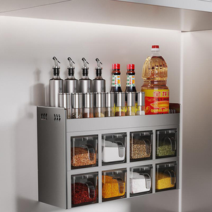 Support de rangement mural pour épices en acier inoxydable à 3 niveaux sans étagère à poinçonner avec boîte d'assaisonnement en acrylique Ensemble en métal Armoire d'organisation - Product Image 5