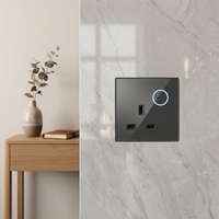 Interruptor de luz táctil redondo de 13A con toma de corriente, panel de cristal y plástico, personalizado OEM ODM, de fábrica con 15 años de experiencia, para Reino Unido