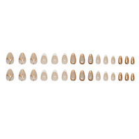 30 pièces Faux ongles à presser French Manucure Amande, courts, en acrylique, avec lignes simples de strass, pour nail art, vente en gros