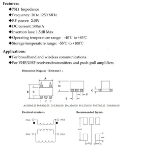 لفائف بالون 50ohm <span class=keywords><strong>75ohm</strong></span> smd rf <span class=keywords><strong>balun</strong></span> المحول - Product Image 5