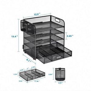 5-Tier Metal Mesh Office Desk Organizer with <b>Drawer</b> and Pen Holders <b>File</b> Sorter & <b>File</b> Organizer - Product Image 2