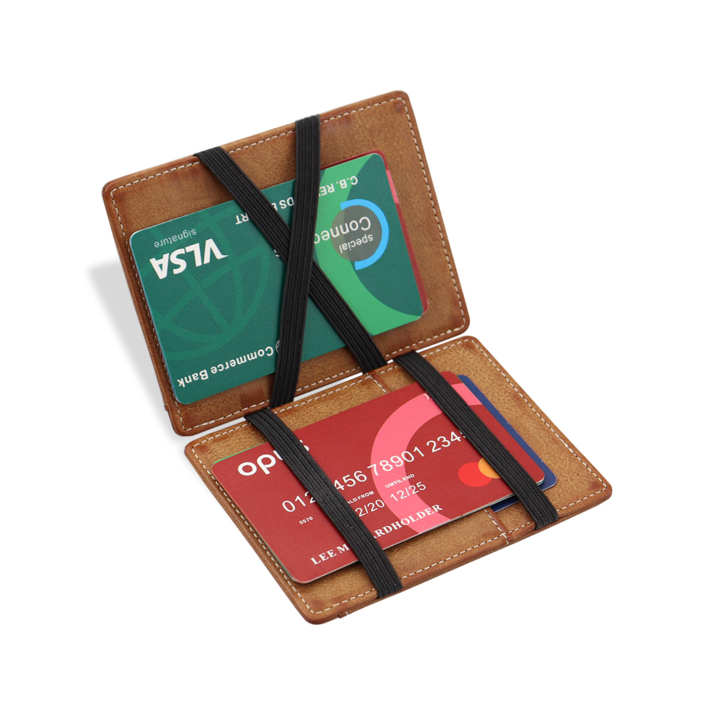 Новый стильный кожаный волшебный кошелек с rfid блокировкой тонкий кошелек с зажимом для денег волшебный кошелек с резинкой