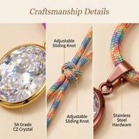 Collier en corde tressée colorée avec pendentif ovale en zircone cubique 5A, en acier inoxydable, résistant à l'eau et inaltérable, bijoux de mode