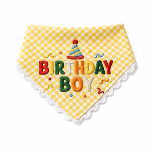 Pañuelo para Mascotas OEM, Lindo, Azul a Cuadros, Suave y Duradero, para Perros, con Borde Festoneado y Bordado - Regalo de Cumpleaños para Niño/Niña - Product Image 3