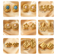 Boucles d'oreilles clous en acier inoxydable plaqué or PVD 18 carats inaltérable, motifs géométriques, perles, cœurs, fleurs, papillons pour femme