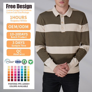เสื้อโปโลแขนยาวผู้ชายสไตล์ลำลองแฟชั่นกีฬาธุรกิจ ผ้าถักลายทางสีสันตัดกัน ติดกระดุม - Product Image 2