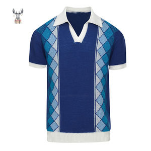 Nanteng fabricante personalizado 100% algodón <span class=keywords><strong>Mod</strong></span> estilo Vintage tejido cuello vuelto manga corta cuello en V para hombres polos de punto - Product Image 1