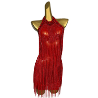 Robe moulante sexy avec strass pour cocktail d'anniversaire pour femme Spectacle de danse latine Robe à pompons pour femmes Robe de soirée dos nu pour boîte de nuit et bal de promo