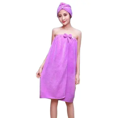 Women's Bath Towel Wrap Hair Turban Set Soft Microfiber Wearable Spa Shower Bath Bathrobe Strapless Cover Up Bathing Towel