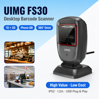 Lecteur de codes-barres de bureau FS30 stable avec fonction de mise en veille automatique, 2D 1D USB Plug & Play pour supermarché et paiement par QR code sur téléphone