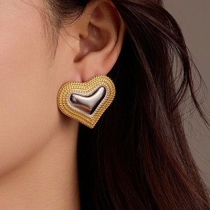 INS Offre Spéciale exagéré bicolore plaqué coeur goujon en acier inoxydable 316L boucles d'oreilles étanche bijoux femmes 2024 - Product Image 1