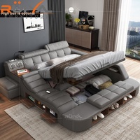 Lit de rangement en cuir et en bois massif, multifonctionnel, personnalisé, vente en gros, avec design musical de massage, tatami