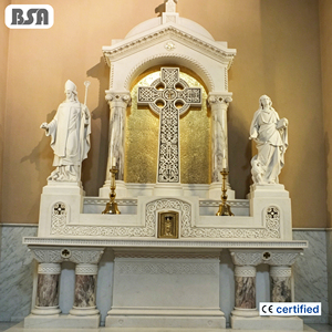 Altare Cattolico in Marmo Intagliato a Mano BSA con Croce Celtica e Design del Nodo Celtico, Altare Religioso Personalizzato <span class=keywords><strong>per</strong></span> Chiesa e Cappella - Product Image 1