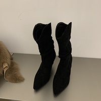 Femmes Dames Mode Décontractée en Cuir Grande Taille Floral Style National Marron Chaussures à Talons Compensés Bottes Bottes à Enfiler