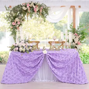 Hot Selling New Design Flower Kids Party Table Cloth For Birthday Purple Customized Events Table Cloth