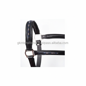 Halter de Carreras de Caballos de cuero de lujo Mega Bling decorativo Perla Azul personalizado con acolchado suave y doble costura todos los tamaños - Product Image 1