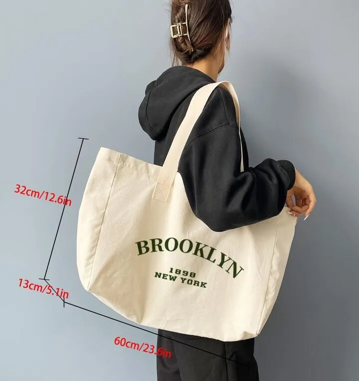 2023 Best Seller grande lettera grafica Shopping Bag College Wind può essere personalizzato Logo borsa in tela di cotone ecologica