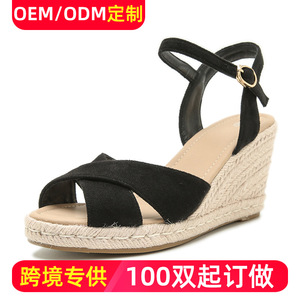 Wedges Sandals <b>Open</b> Toe <b>Back</b> Strap Straw Upper Buckle Closure Breathable Summer Style - Product Image 5
