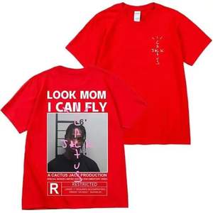 T-shirt Cactus Jack in Cotone di Alta Qualità per Uomo e Donna, Maglietta 'LOOK MOM I CAN FLY' <span class=keywords><strong>ASTROWORLD</strong></span>, T-shirt Hip Hop a Maniche Corte - Product Image 2