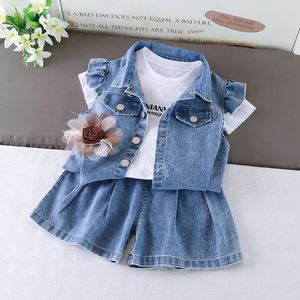 Conjunto de Ropa de 3 Piezas para Niñas, Ligero y Transpirable, Top sin Mangas con Volantes, Camiseta Lisa, Pantalones Cortos Casuales, Atuendo Diario de Verano - Product Image 1