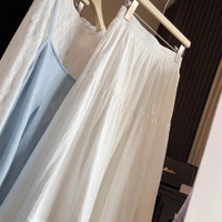 Jupe mi-longue/maxi évasée décontractée blanche à volants en dentelle élastique pour femme, collection Printemps/Été 2026