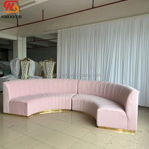 Hot-selling Pink Velvet Wave Spliced Party Couch with <b>Gold</b> Base Customized Fabric Round Wedding Reception Furniture - Product Image 1