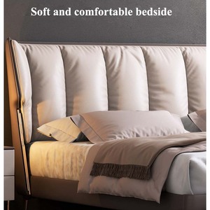 Кожаная кровать размера «King-Size» в итальянском стиле, современная роскошная двухместная деревянная кровать для спальни, гостиничная мебель размера «Queen-Size», кровать - Product Image 5