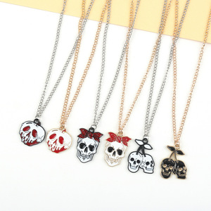 Colliers pendentifs vintage crâne cerise pour femmes et hommes, bijoux punk pour couple, accessoires d'Halloween - Product Image 3