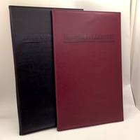 Porte-menu de restaurant en cuir PU bordeaux avec logo en relief personnalisé, format A4, pour hôtel, bar à vin