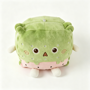 Peluche personnalisée en forme de cube matcha pastèque avec fermeture éclair latérale, peluche carrée en forme de personnage alimentaire, animal en peluche cube vert - Product Image 1